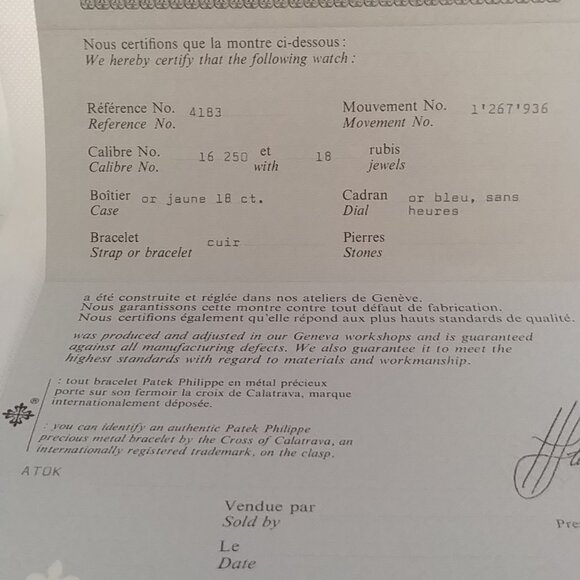 Patek Philippe  Certificate of Origin & Booklets, Reference 4183, - Picture 9 of 10